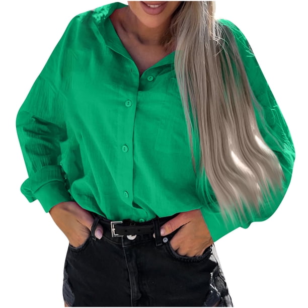 Mujeres Casual Sólido Manga larga Turn-down Collar Cardigan Botones Blusa Tops Fridja hkj2059