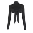 thumbnail image 2 of KOMOO Women Crop Tops Casual Long Sleeve Deep V Neck Tops Tie Up Cut Out Short Blouses, 2 of 7