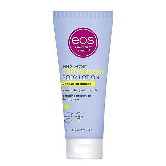 eos Lotion Corporelle de Voyage Hydratante 24H - Vanille Cachemire, Essentiel de Voyage, Articles de Toilette, Mini Lotion Corporelle, 2.5 fl oz