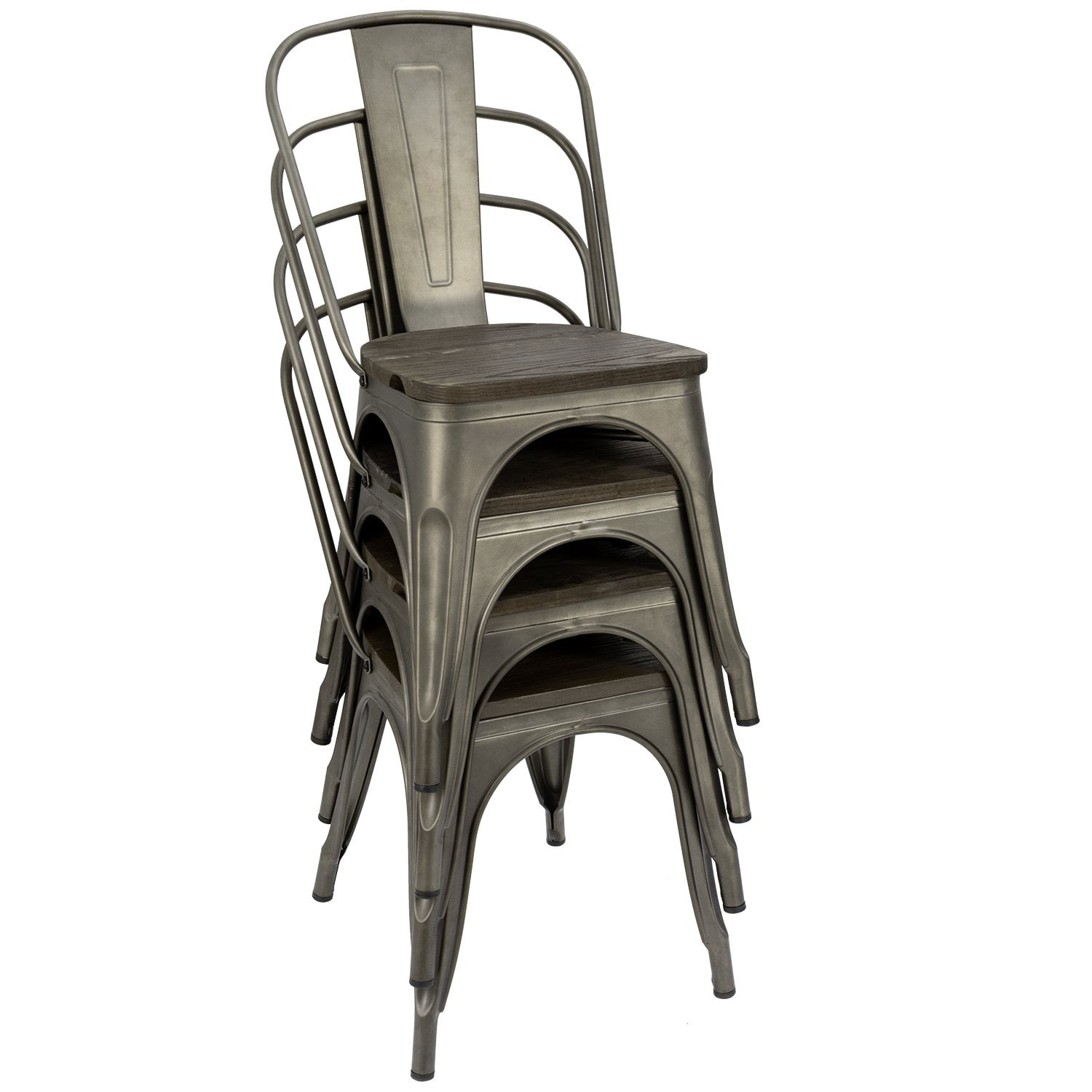 Lacoo Indoor-Outdoor Use Stackable Chic Dining Bistro Cafe Metal Chair Gun,Set of 4