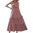 thumbnail image 1 of HKEJIAOI Robe Fleurie pour Femmes Robe d'Anniversaire Mode Femmes Été Imprimé une Épaule Sans Manches à Volants Longue Robe Économies Liquidation Bordeaux, 1 of 6