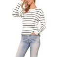 thumbnail image 4 of SUÉTER CASUAL INSPIRE CHIC PARA MUJERES, DE CUELLO REDONDO A RAYAS, HUECO, TENDENCIA DE OTOÑO INVIERNO, TAMAÑO XS, BLANCO, 4 of 5