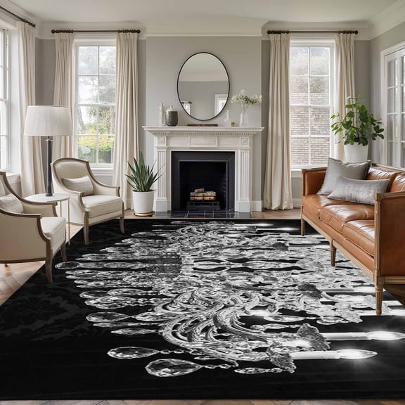 Large Area Rugs for Living Room Bedroom, Crystal Chandelier 6'x9' Rug Washable Carpet Runner Indoor Outdoor, Candle Abstract Luxury Modern Non Slip Floor Mats Rug for Kitchen, Playroom