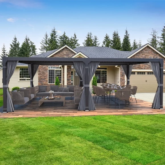 Hommow 12'x20' Outdoor Louvered Pergola with Adjustable Aluminum Rainproof Roof