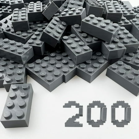 200 Piece Classic Building Bricks, 2x4 Bulk Bricks STEM Creative Building Toys, Dark Grey(Samll Bricks, 1.25x0.62x0.47 in)