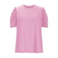 thumbnail image 3 of Womens Summer Tops Short Sleeve Loose Solid Color Ruffle Sleeve V-Neck Blouse Shirt Pink, 3 of 7