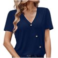 thumbnail image 4 of Tops de Color Sólido para las Mujeres, Botón de Cuello en V de Manga Corta, Top de Moda Casual para las Mujeres, 4 of 9