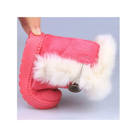 

Frontwalk Kids Warm Ankle Booties Plush Collar Snow Boots Button Winter Boot Cold Weather Fuzzy Bootie Boys Mid Calf Outdoor Shoes Rose Red 9toddlers