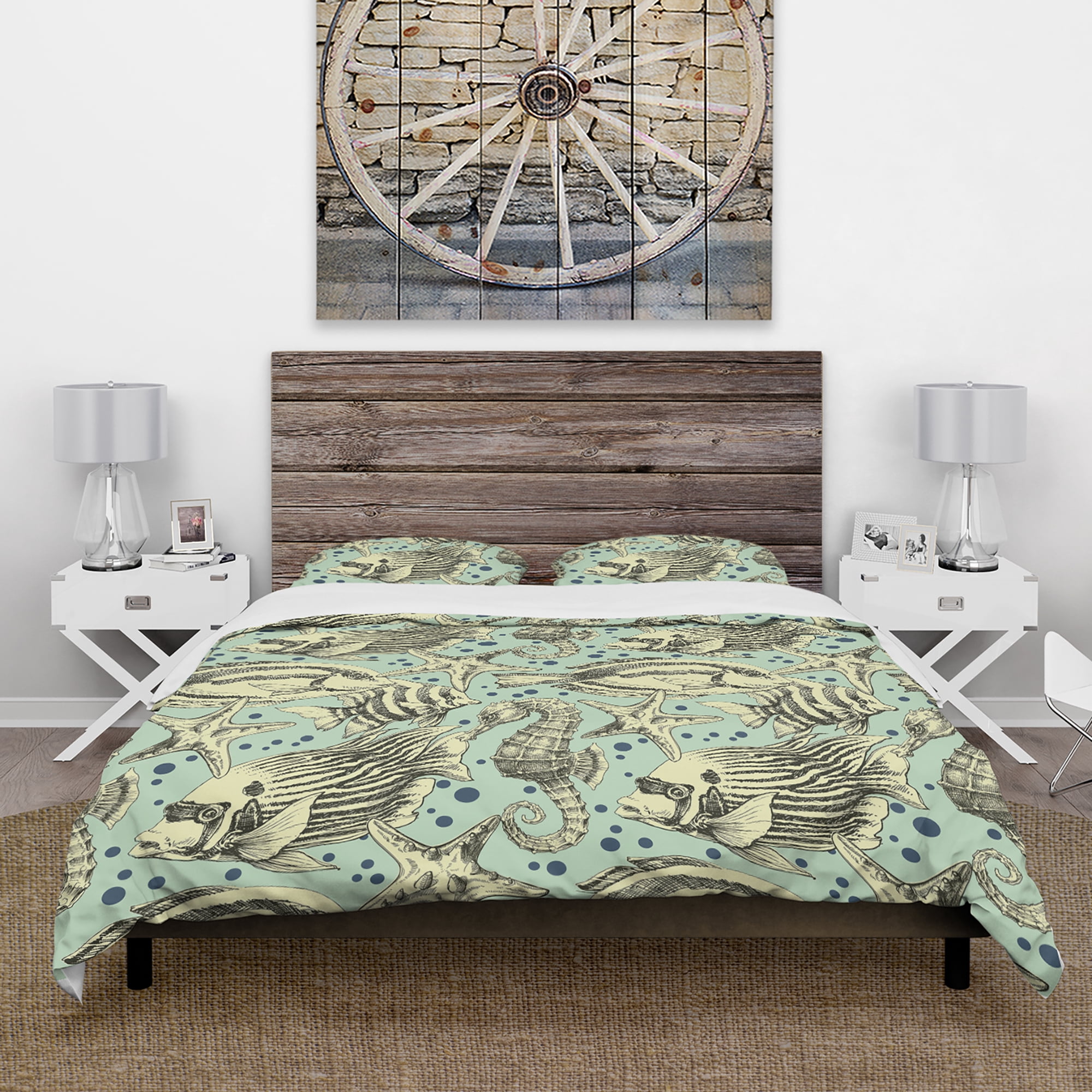 Designart 'Deep sea lufe with fish and sea horse' Coastal Duvet Cover Set