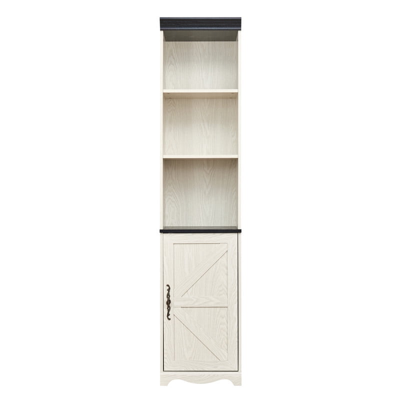 Farmhouse Storage Cabinet with Barn Door & Adjustable Shelf, Wood Bookcase for Home Office, Bookshelf with Open Display Cubbies