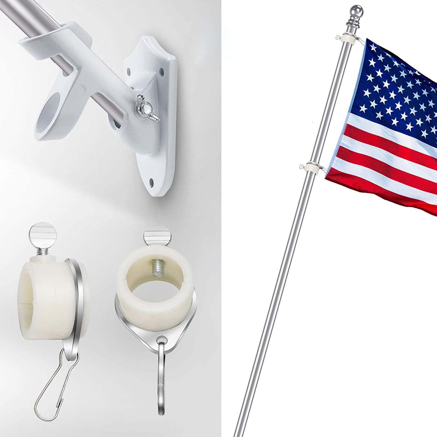 Flag Pole Kit, 6FT Flag Pole with Bracket, No Tangling Aluminum Alloy Rings, Flagpole Kit