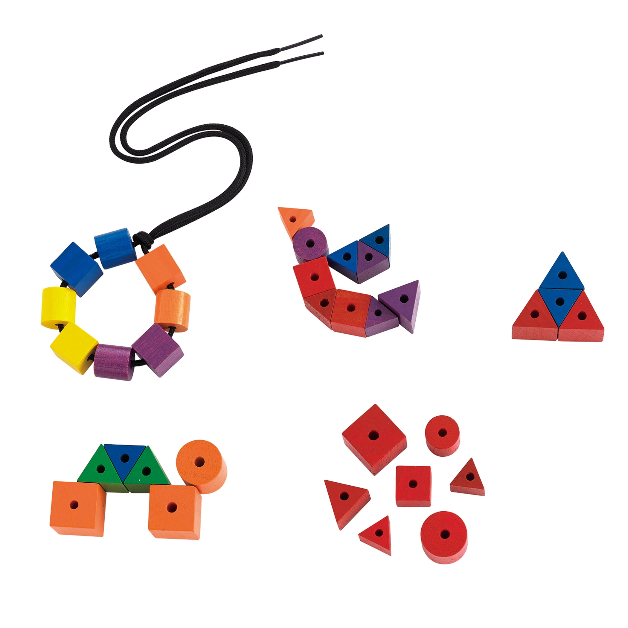 edxeducation FunPlay Attribute Beads - 72 Wooden Lacing Beads + 2 Laces + 40 Activities + Messy Tray