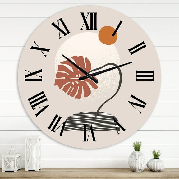 Designart 'Tropical Palm Leaf & Abstract Geometry Shapes Iii' Modern Wall Clock