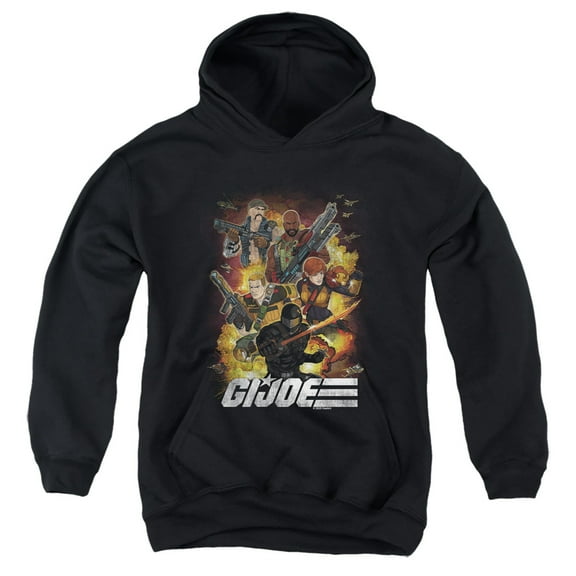 G.I. Joe Hero Group Youth Kids Boy/Girls Pull-Over Hoodie, Black, Large