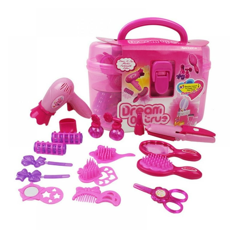 Beauty Set Kids Gift Toys for Girls Princess Hair Dryer Mirror Perfume Lipstick Simulation Toys, Pink