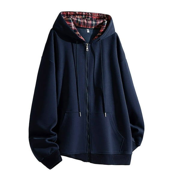XYAIYT Mens Hoodies with Pockets Zipper Up Sweatshirt Plaid Printed Lined Drawstring Long Sleeve Tops Trendy Casual