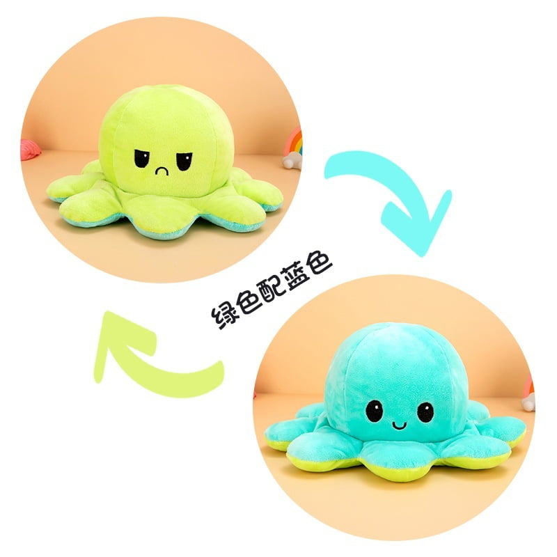 Octopus Mood Toy Reversible Flip Double Sided Plush Soft Plushie Emotions Happy 