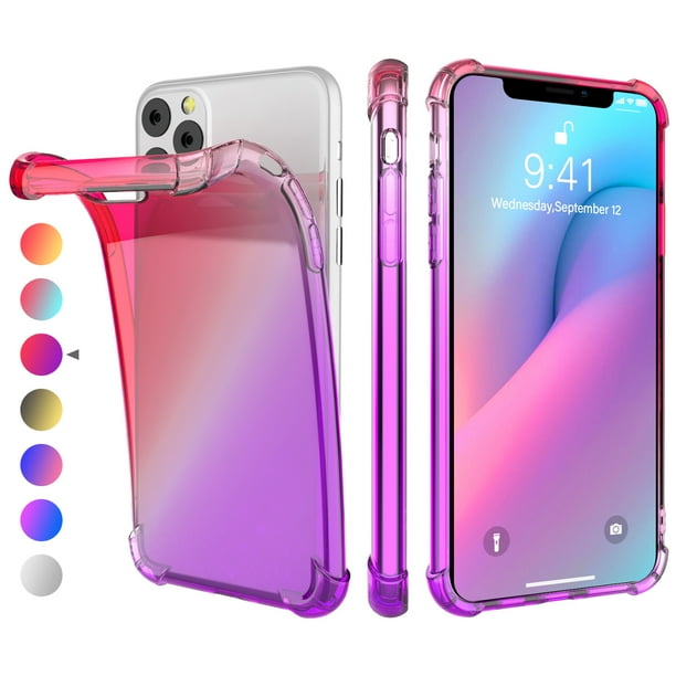 Soft Tpu Thicken Scratch Resistance Color Gradient Phone Back Cover For Iphone 11 6 1 Inch Case Pink Purple Walmart Com Walmart Com