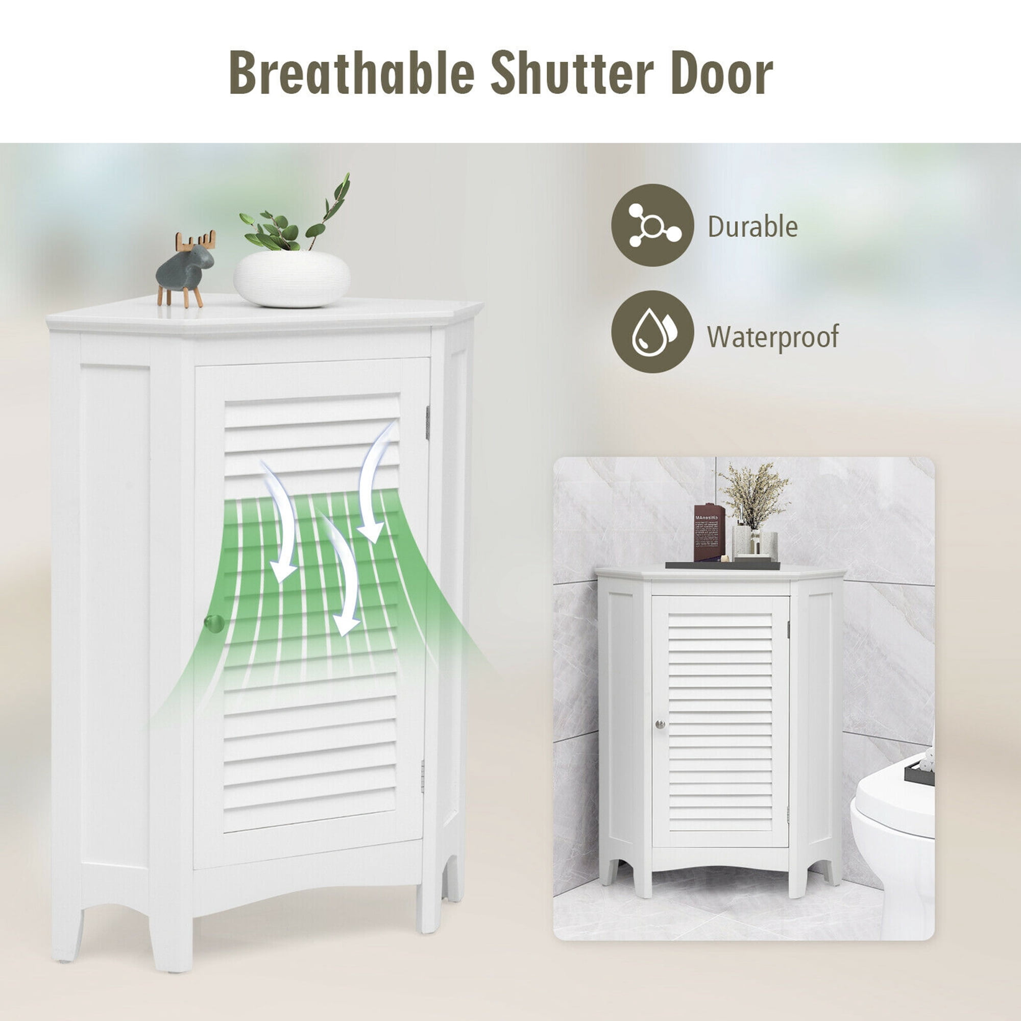 Gymax Corner Storage Cabinet Free Standing Bathroom Cabinet w/ Shutter Door