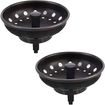 ACDANC Kitchen Sink Stopper and Strainer Oil Rubbed Bronze Sink Basket Strainer Replacement for Standard 3-1/2" Drain,with Metal Center Knob and Rubber Drain Stopper Black 2Pcs