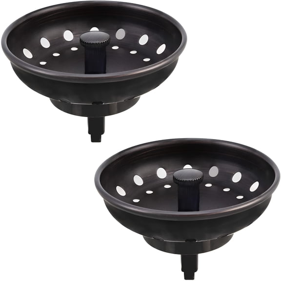 ACDANC Kitchen Sink Stopper and Strainer Oil Rubbed Bronze Sink Basket Strainer Replacement for Standard 3-1/2" Drain,with Metal Center Knob and Rubber Drain Stopper Black 2Pcs