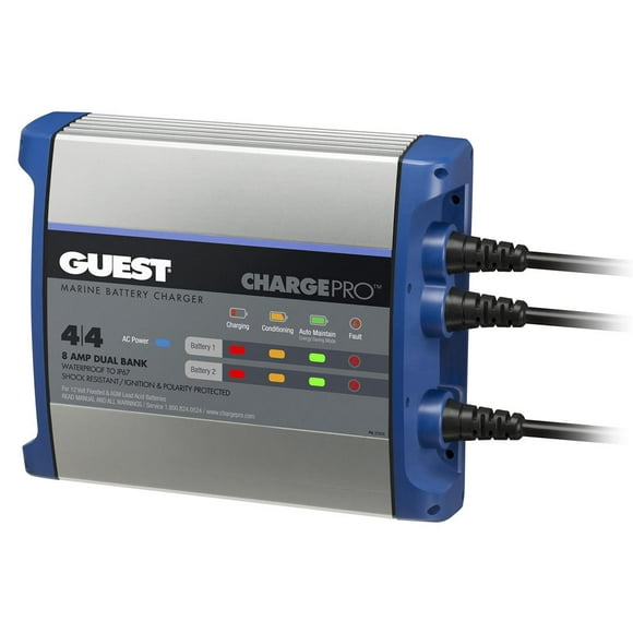 Chargeur de Batterie 2707A Guest ChargePro; pour Batteries 12 Volts Floues/AGM Plomb-Acide; Chargeur 2 Banques; Alimentation 120 Volts/prise Nema 5-15P; 5 Étapes Entièrement Automatique