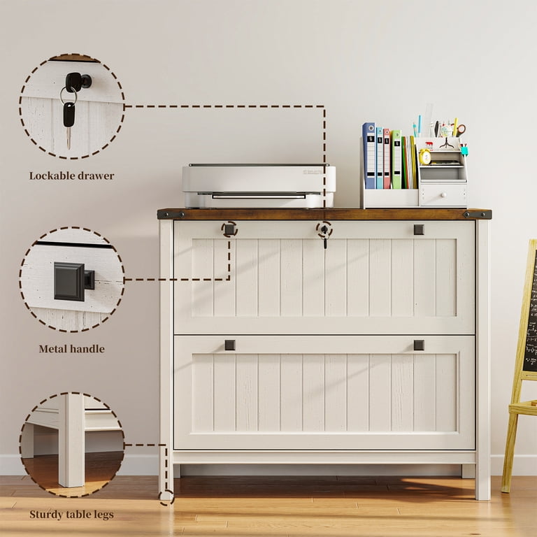 FIAKOA 2-Drawer Lateral File Cabinet with Lock, Farmhouse photo 2