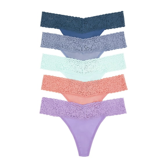 Felina Super Stretchy Lace Top Low Rise Thong | 5-Pack