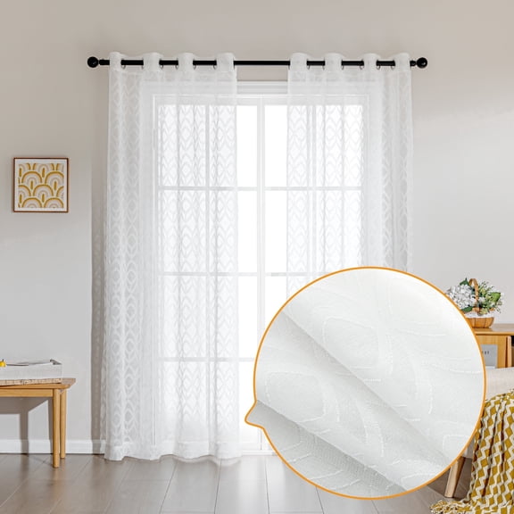 Sonive Lace Sheer Curtains White Feather Pack of 2, Light Filtering Privacy Living Room, 42" x 63"