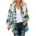thumbnail image 2 of AOOCHASLIY 2023 Women Tops Women's Floral Print Puff Sleeve Kimono Cardigan Loose Chiffon Cover Up Casual Blouse Tops, 2 of 5