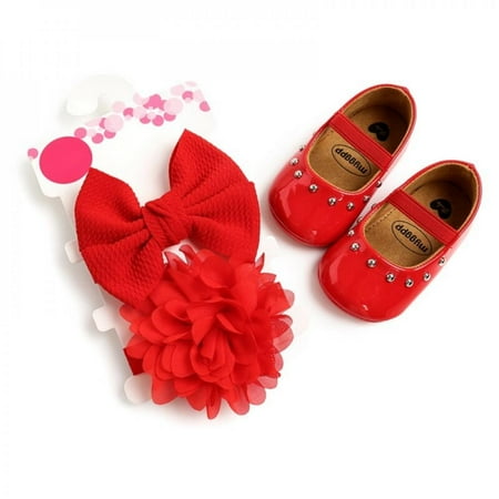 

Hazel Tech Baby Girl Rivet Sweet Princess Toddler Shoes + Hair Accessory Two Set 0-18M