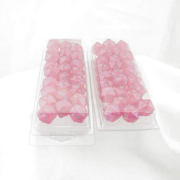Pink Borealis Dice Luminary with Silver Numbers D20 Aprox 16mm (5/8in) Pack of 50 Wondertrail