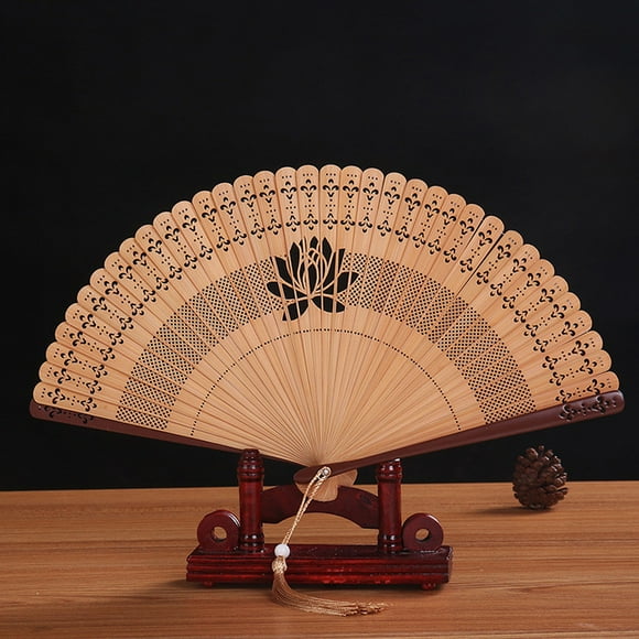 Abanico de mano, ventilador plegable portátil de mano hueca de bambú plegable ventilador de mano plegable características mejoradas