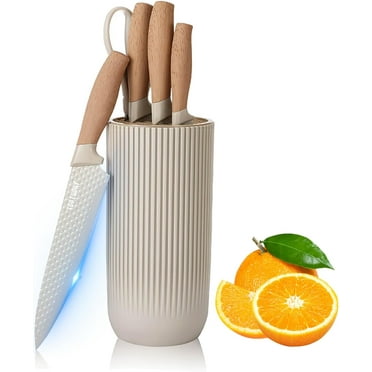 6 -piece knife set kitchen, non -stick stainless steel chef kitchen kit, with universal knife block suitable for family restaurants, khaki