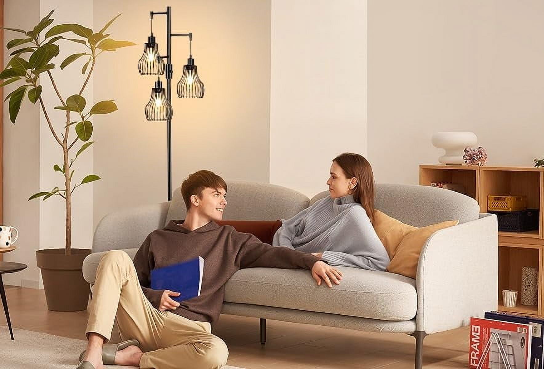 75.2" Tall Industrial Floor Lamp with 3 Unique Birdcage Shade Design, Dimmable LED Edison Bulbs Included, Modern Standing Lamp for Living Room, Bedroom, Office – Extra Height for Ultimate Ambiance