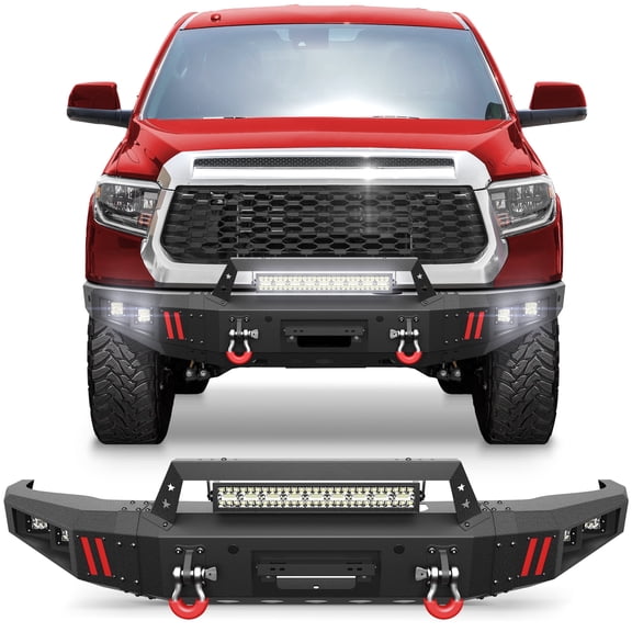 POFENZE Tundra Front Bumper Fit for 2014-2021 Toyota Tundra Full Width Pickup Truck Bumper Black with Winch Plate Lights and License Plate Bracket