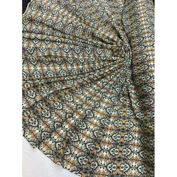 Rayon With White Background &Orange And Blue Paisleys Print Fabric By The Yard