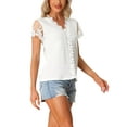 thumbnail image 4 of INSPIRE CHIC Camiseta Casual de Manga Corta de Color Sólido con Encaje de Ganchillo en V para Mujeres L Blanca-1, 4 of 6