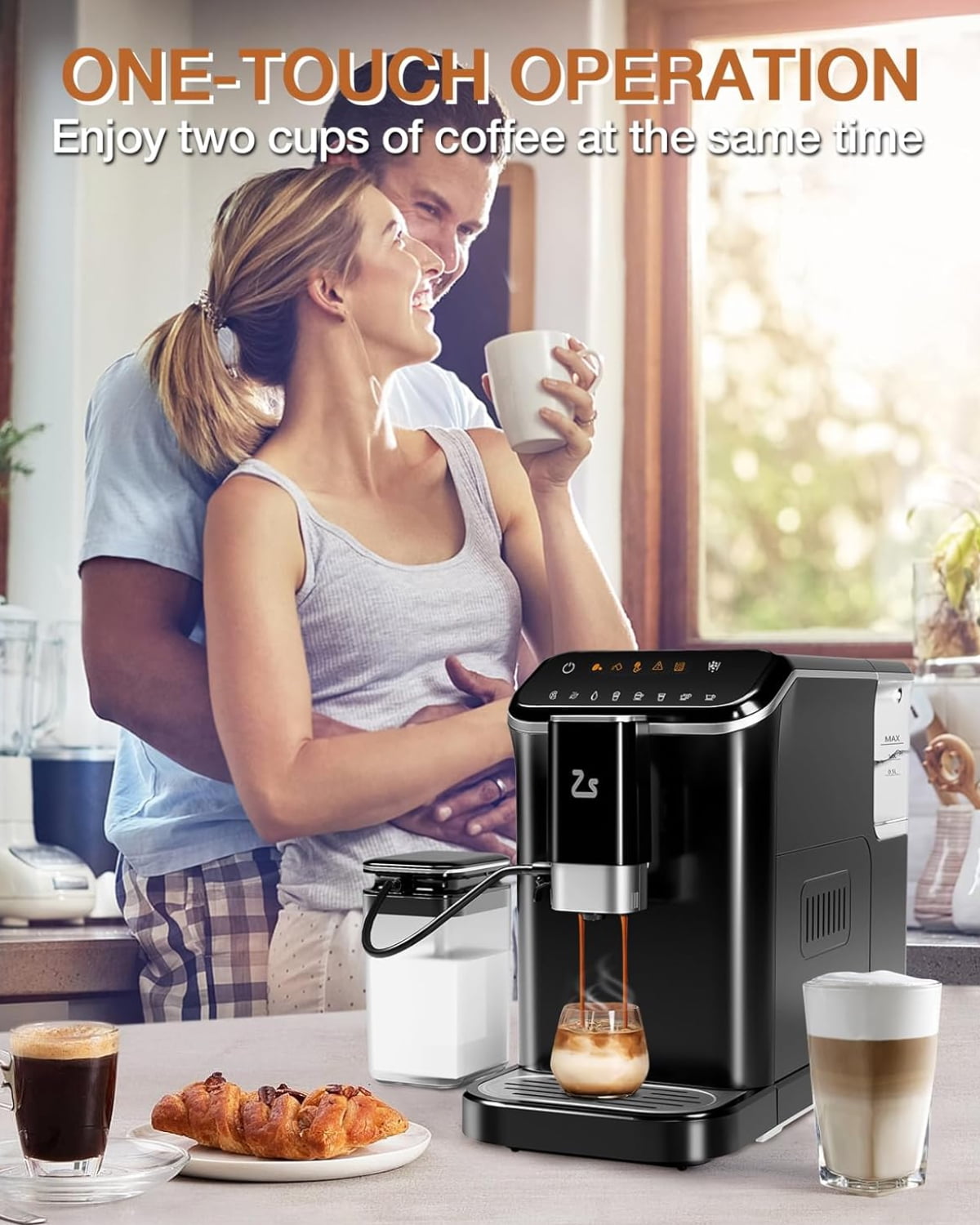 Garvee Professional Automatic Espresso Machine, 20 Bar Coffee Machine with Automatic Milk Frother, 1-15 Adjustable Grind for Home, Black