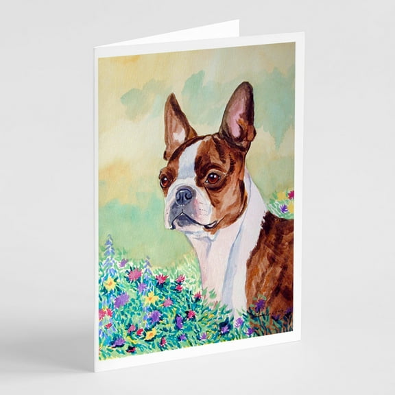 Red and White Boston Terrier Greeting Cards and Envelopes Pack of 8
