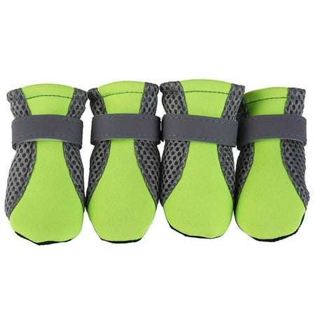 Elquetsk 4 Piece Set Of Pet Dog Shoes with Non Slip Soft Sole Breathable Mesh and Adjustable Strap Boots Pet Supplies Green