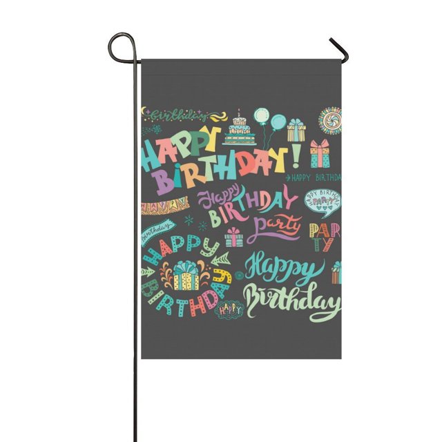 ABPHQTO Bandera de jardín con decoración dibujada a mano Happy Birthday 30x45 cm