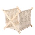 thumbnail image 2 of Revistero de macramé, revistero para periódicos, soporte para suelo, estante de madera tejido, cesta para libros para escritorio, guardería, oficina y, 2 of 9