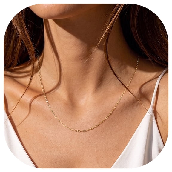 FindChic Paperclip Necklace for Women, 14K Gold Plated Chains Stainless Steel Chain Necklaces Christmas Birthday Jewelry Gifts for Her/Wife - Size 1.8mm/18inch