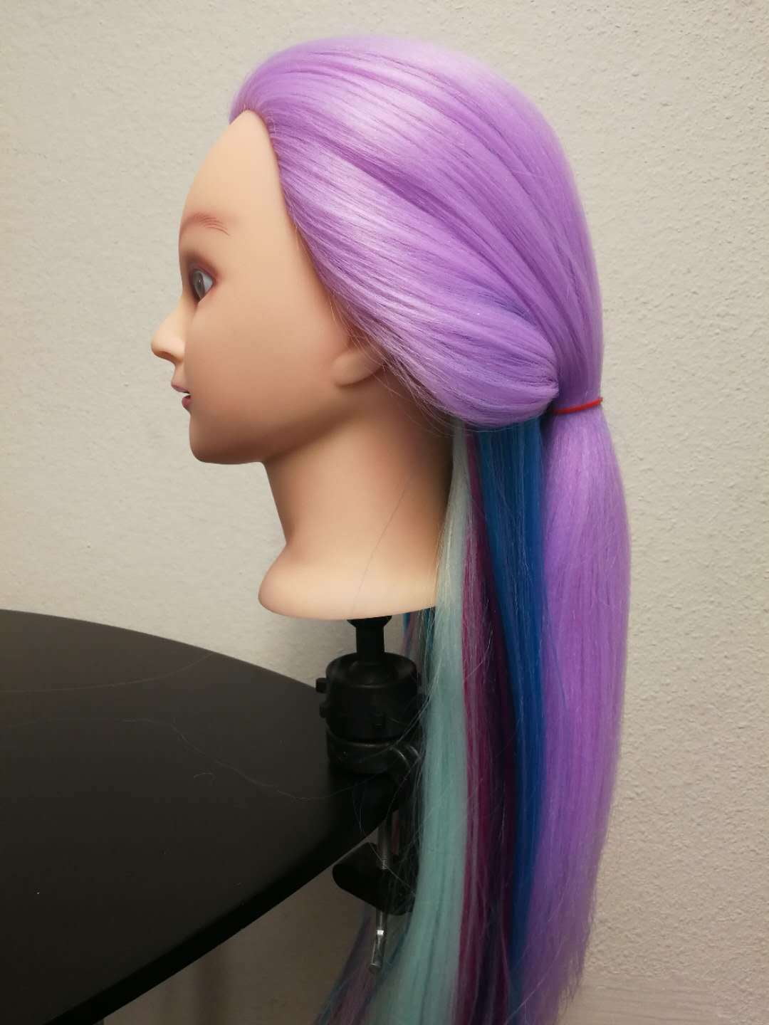 Mannequin Head 26" Yaki Synthetic Fiber Manikin Head Hairdresser Styling Training Head Training Model Cosmetology Doll Head Hair for Practice Cutting Color Purple & Blue & Pink