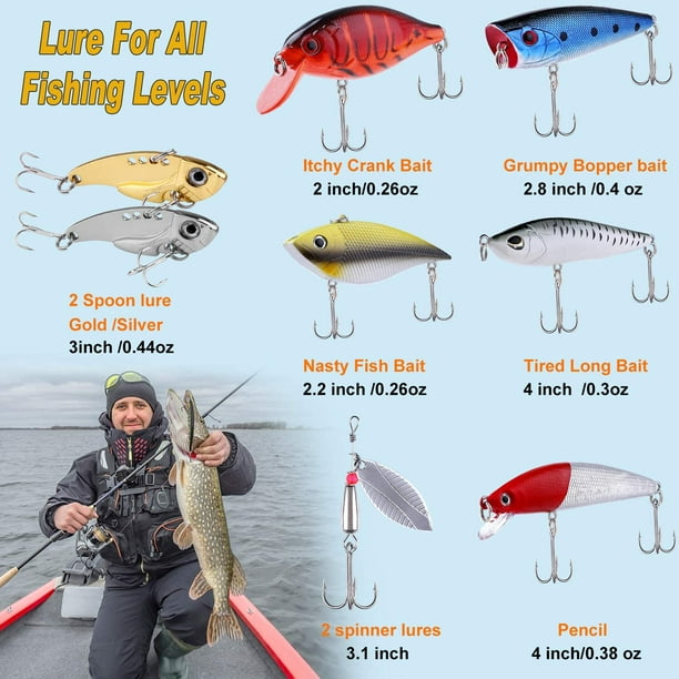 PLUSINNO Fishing Lures Baits Tackle Including Crankbaits, Spinnerbaits,  Worms, Jigs, Topwater Lures, Tackle Box 