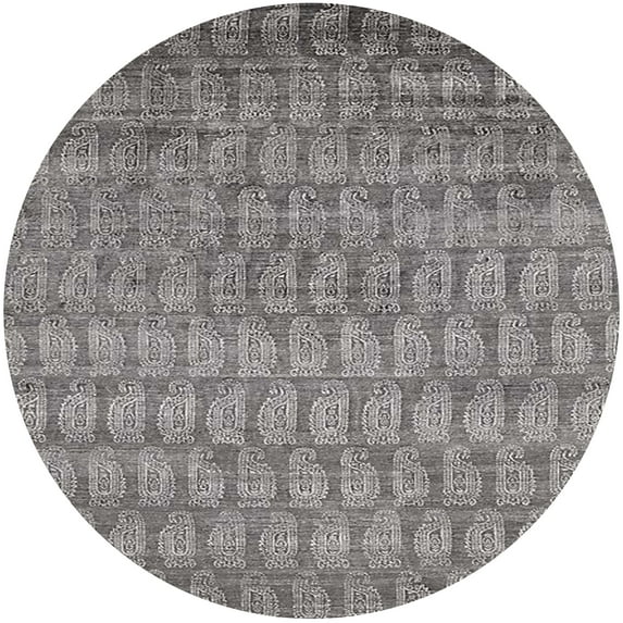Ahgly Company Indoor Round Mid-Century Modern Carbon Gray Oriental Area Rugs, 7' Round