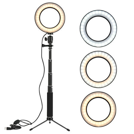 Image of Photography Lamp Yabuy 6 Inch LED Video Ring Light Lamp Dimmable 3 Modes USB Powered with Telescopic Light Stand Desktop Tripod for Network Broadcast Selfie Facial Makeup