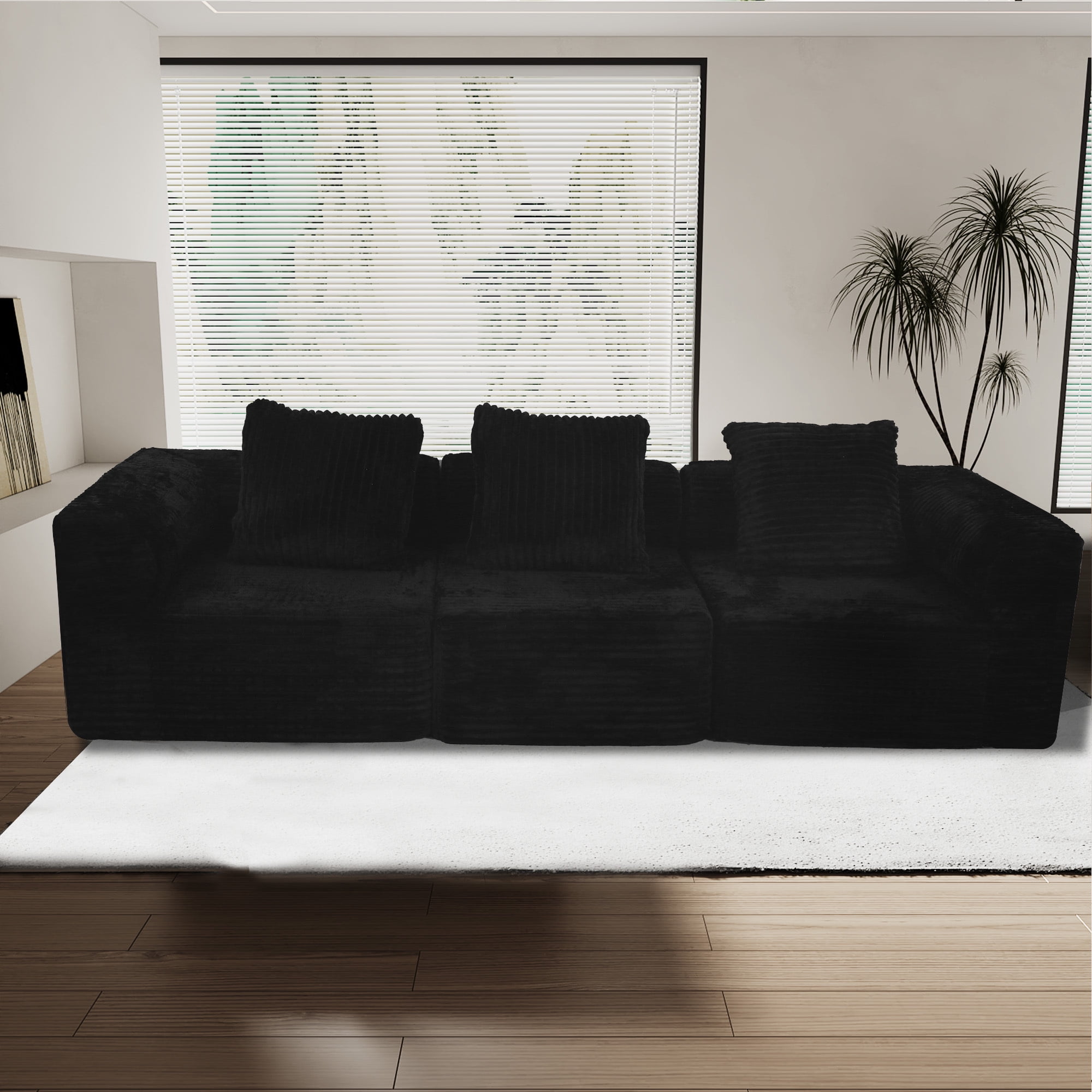 Leumius 118" Modular Sectional Sofa,Cloud L-Shape Sofa Couch with Deep Seat,Modern Modular Sectional Couch with Left Facing Chaise,Upholstered Boneless Couches for Living Room Bedroom,Black