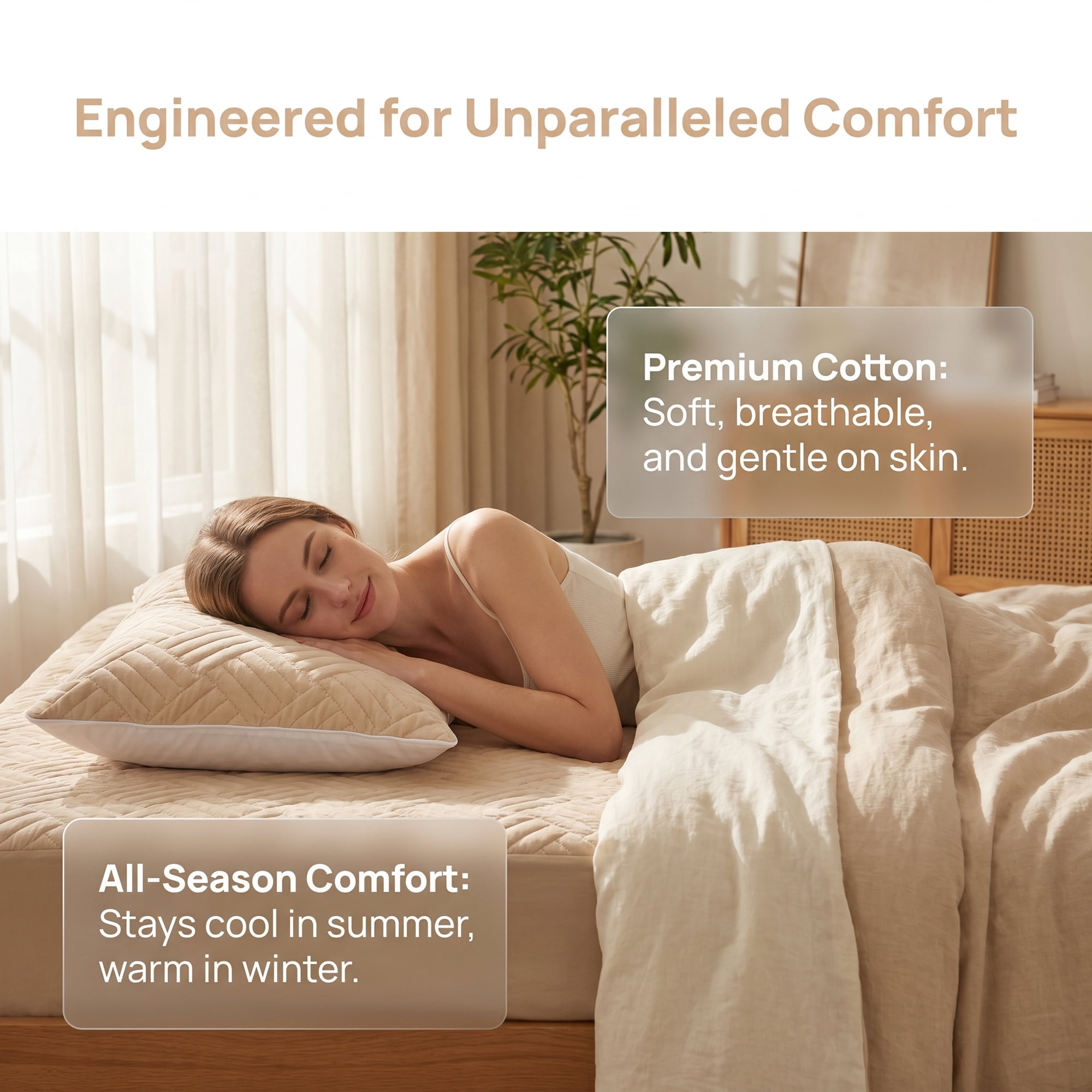 Unique Bargains 2Pcs Standard Size Breathable Cotton Pillow Protectors Queen Gold